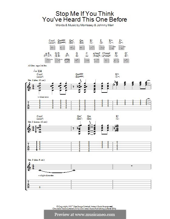 Stop Me If You Think You've Heard This One Before (The Smiths): Für Gitarre mit Tabulatur by Morrissey, Johnny Marr