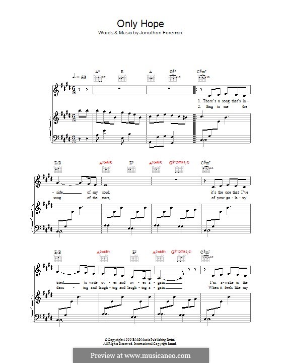 Only Hope (Mandy Moore): Für Stimme und Klavier (oder Gitarre) by Jonathan Foreman