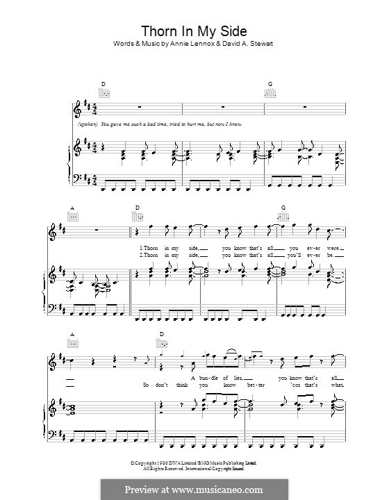 Thorn in My Side (Eurythmics): Für Stimme und Klavier (oder Gitarre) by Annie Lennox, David A. Stewart