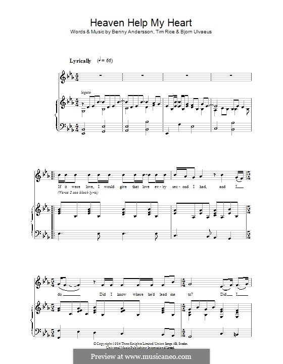 Heaven Help My Heart: Für Stimme und Klavier by Benny Andersson, Björn Ulvaeus