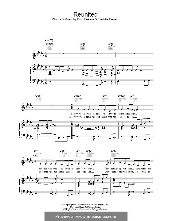 Reunited (Peaches and Herb): Für Stimme und Klavier (oder Gitarre) by Dino Fekaris, Freddie Perren