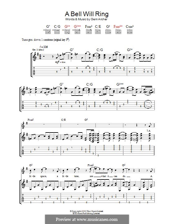 A Bell Will Ring (Oasis): Für Gitarre mit Tab by Gem Archer