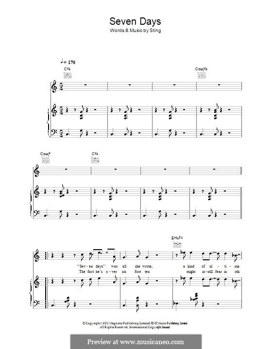 Seven Days: Für Stimme und Klavier (oder Gitarre) by Sting