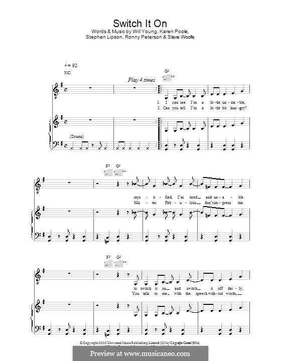 Switch it on (Will Young): Für Stimme und Klavier (oder Gitarre) by Karen Poole, Ronny Peterson, Stephen Lipson, Steve Woolfe