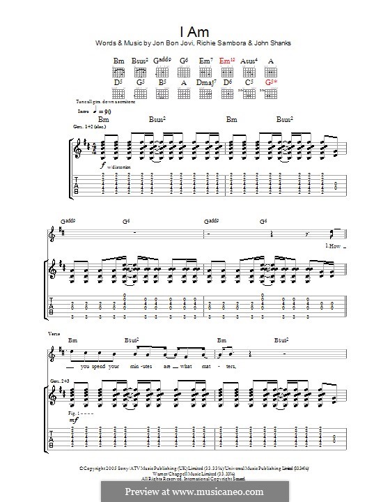 I am (Bon Jovi): Für Gitarre mit Tabulatur by John M Shanks, Jon Bon Jovi, Richie Sambora