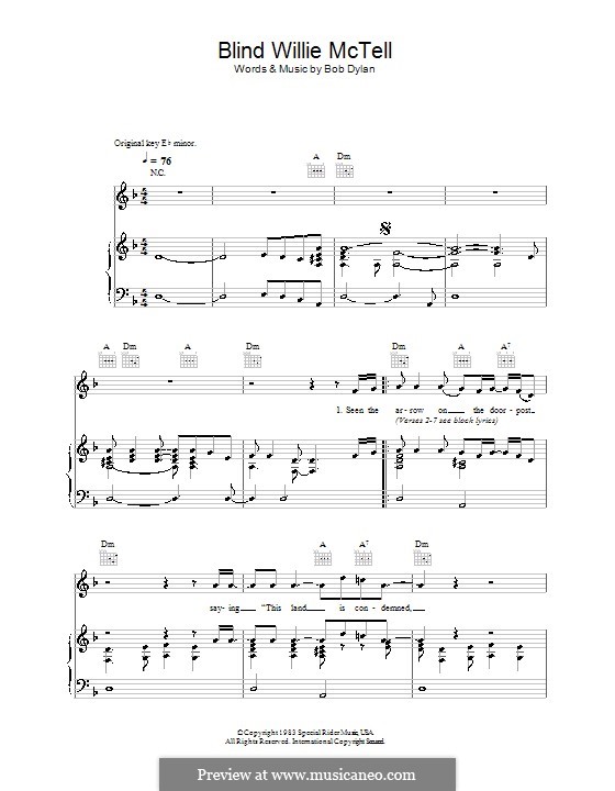 Blind Willie McTell: Für Stimme und Klavier (oder Gitarre) by Bob Dylan