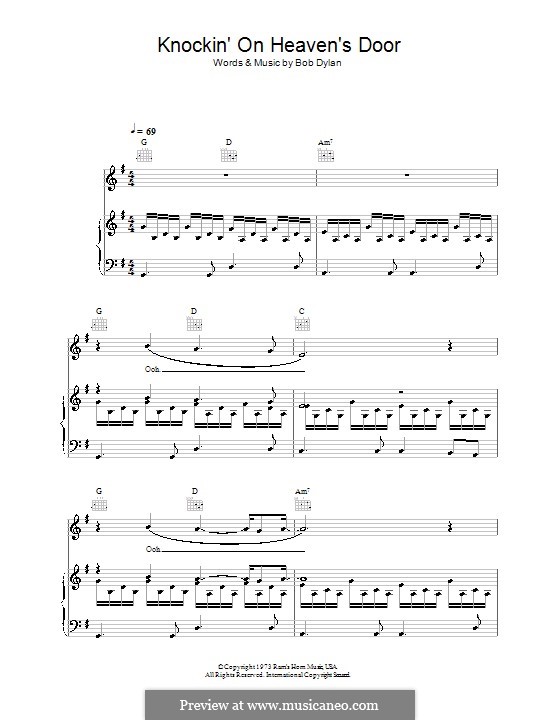 Knockin' on Heaven's Door: Für Stimme und Klavier (oder Gitarre) by Bob Dylan