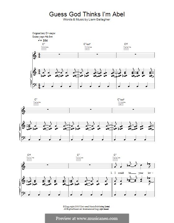 Guess God Thinks I'm Abel (Oasis): Für Stimme und Klavier (oder Gitarre) by Liam Gallagher