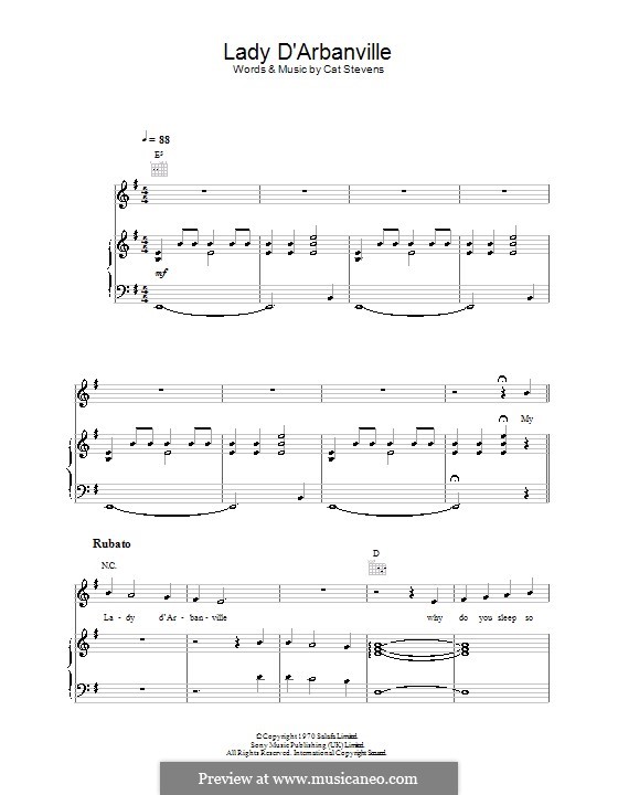 Lady d'Arbanville: Für Stimme und Klavier (oder Gitarre) by Cat Stevens
