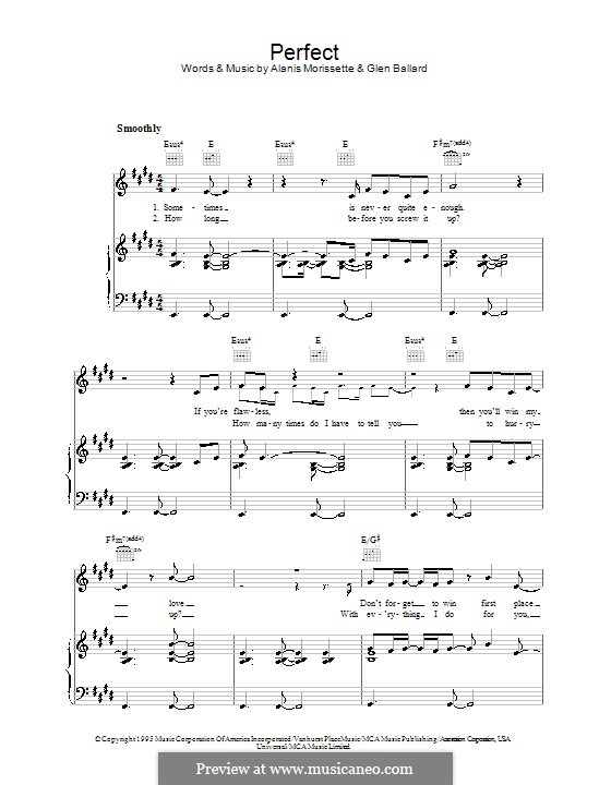 Perfect (from Jagged Little Pill The Musical): Für Stimme und Klavier (oder Gitarre) by Alanis Morissette, Glen Ballard