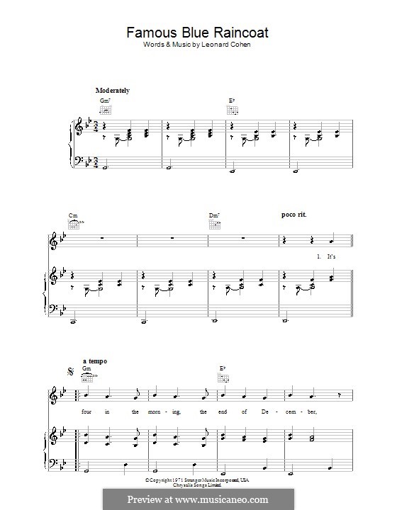 Famous Blue Raincoat: Für Stimme und Klavier (oder Gitarre) by Leonard Cohen