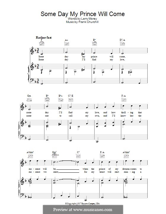 Some Day My Prince Will Come (from Snow White and The Seven Dwarfs): Für Stimme und Klavier (oder Gitarre) by Frank Churchill