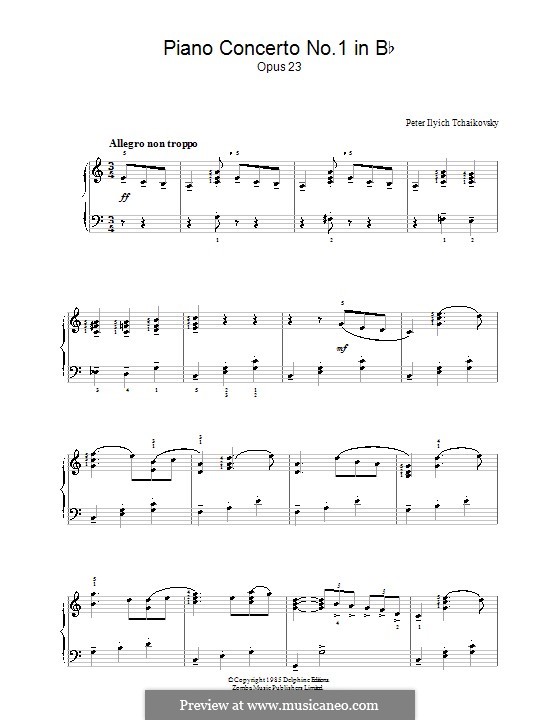 Konzert für Klavier und Orchester Nr.1 in b-Moll, TH 55 Op.23: Teil I (Thema). Version für Klavier by Pjotr Tschaikowski