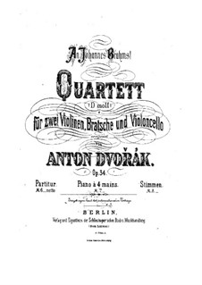 Streichquartett Nr.9 in d-Moll, B.75 Op.34: Vollpartitur by Antonín Dvořák
