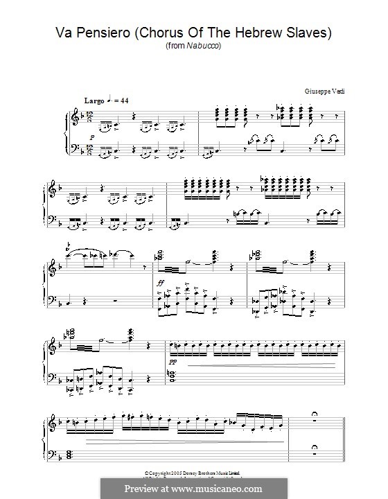 Va' Pensiero (Chorus of the Hebrew Slaves): Für Klavier by Giuseppe Verdi