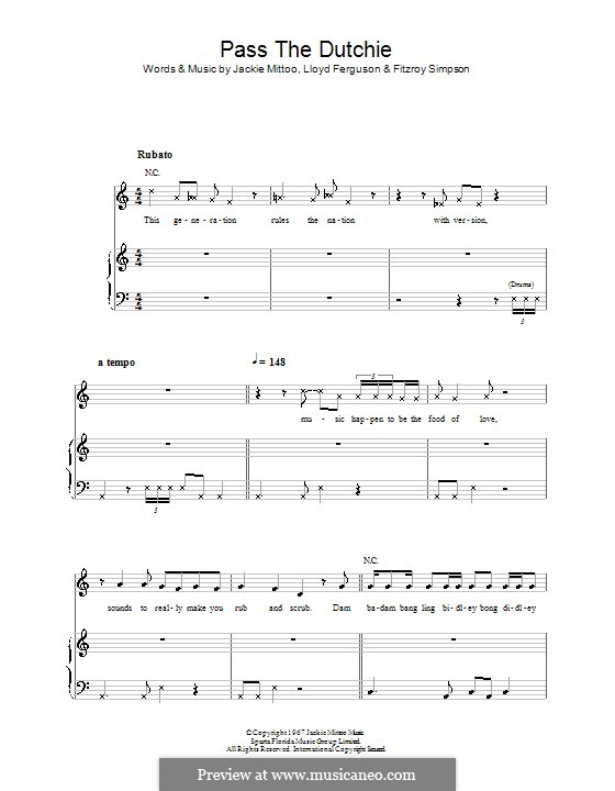 Pass the Dutchie (Musical Youth): Für Stimme und Klavier (oder Gitarre) by Fitzroy Simpson, Jackie Mittoo, Lloyd Ferguson