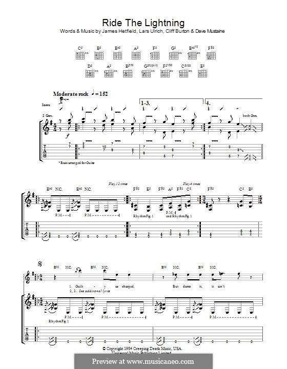 Ride the Lightning (Metallica): Für Gitarre mit Tabulatur by Cliff Burton, Dave Mustaine, James Hetfield, Lars Ulrich