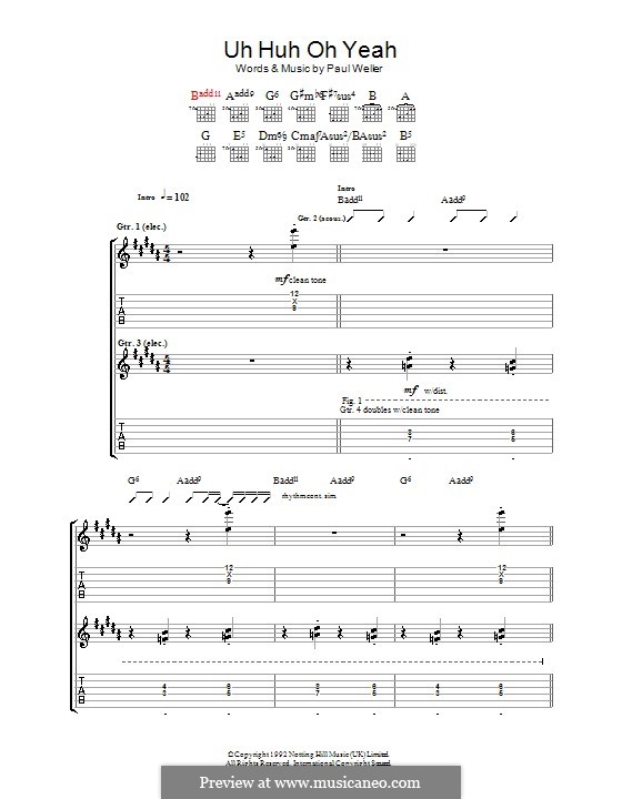 Uh Huh Oh Yeh: Für Gitarre mit Tabulatur by Paul Weller