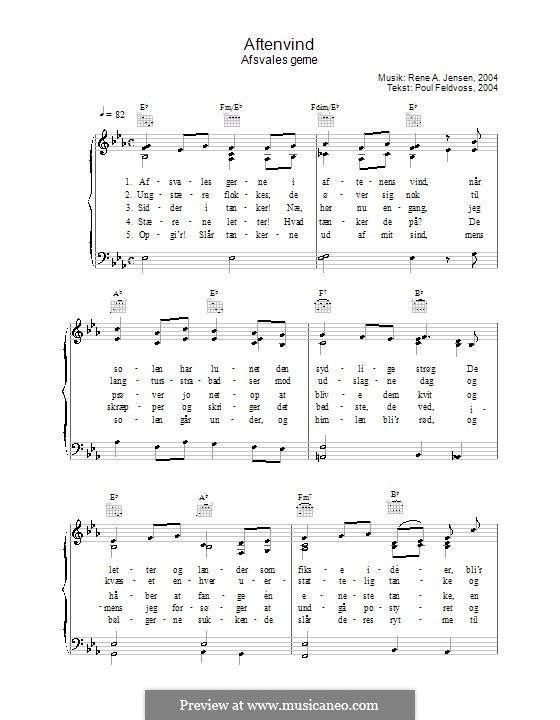 Aftenvind - Afsvales Gerne: Für Stimme und Klavier (oder Gitarre) by René A. Jensen