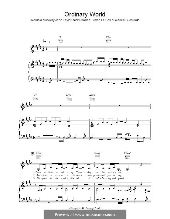 Ordinary World (Duran Duran): Für Stimme und Klavier (oder Gitarre) by John Taylor, Nick Rhodes, Simon Le Bon, Warren Cuccurullo