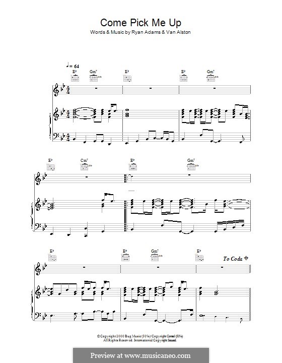 Come Pick Me Up: Für Stimme und Klavier (oder Gitarre) by Ryan Adams, Van Alston