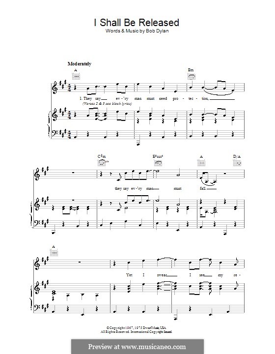 I Shall Be Released: Für Stimme und Klavier (oder Gitarre) by Bob Dylan