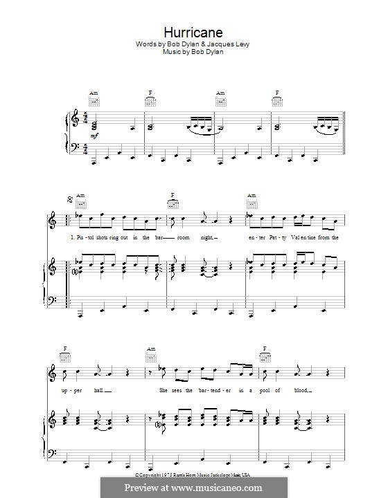 Hurricane: Für Stimme und Klavier (oder Gitarre) by Bob Dylan