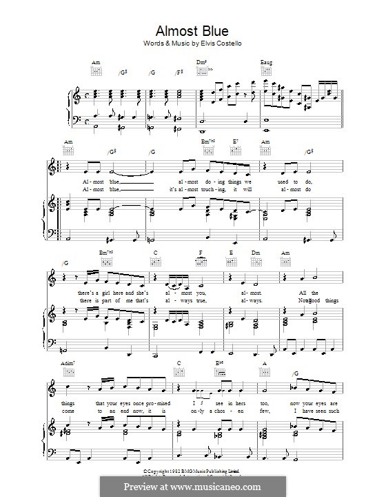 Almost Blue (Diana Krall): Für Stimme und Klavier (oder Gitarre) by Elvis Costello