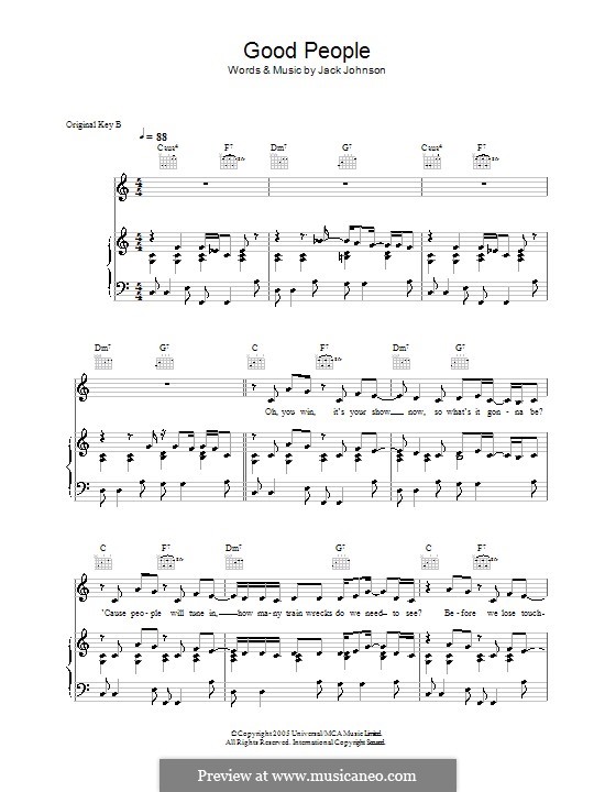 Good People: Für Stimme und Klavier (oder Gitarre) by Jack Johnson