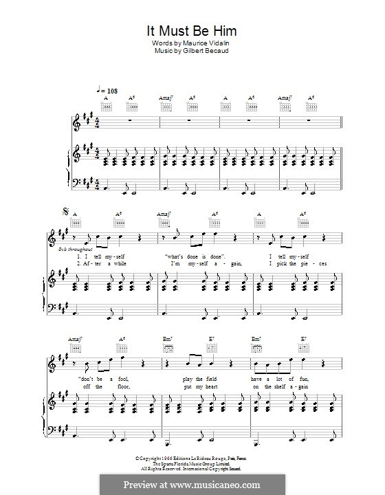 It Must Be Him (Vikki Carr): Für Stimme und Klavier (oder Gitarre) by Gilbert Becaud