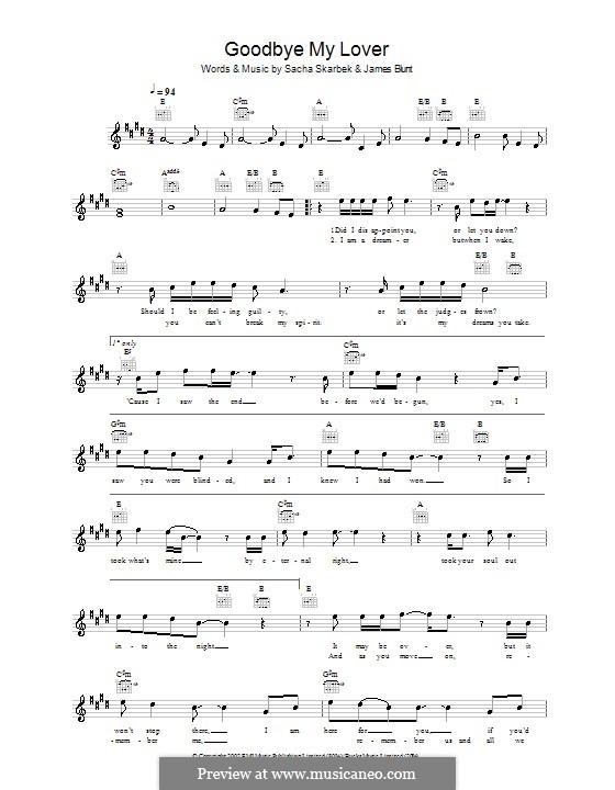 Goodbye My Lover: Melodie, Text und Akkorde by James Blunt, Sacha Skarbek