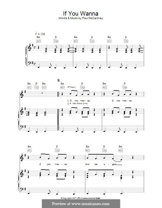 If You Wanna: Für Stimme und Klavier (oder Gitarre) by Paul McCartney