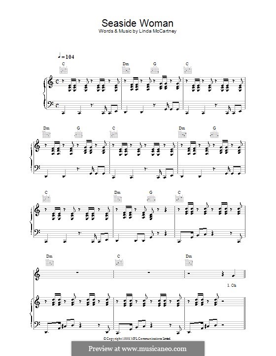 Seaside Woman: Für Stimme und Klavier (oder Gitarre) by Linda McCartney