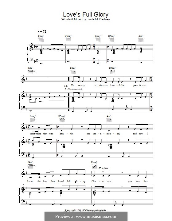 Love's Full Glory: Für Stimme und Klavier (oder Gitarre) by Linda McCartney