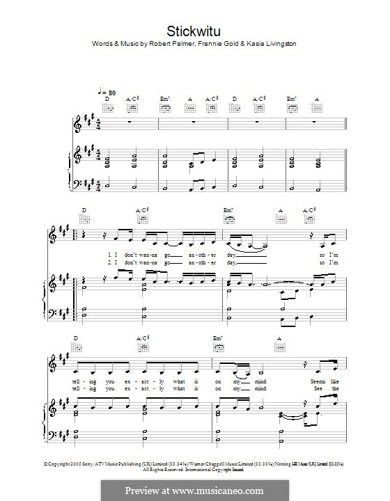 Stickwitu (Pussycat Dolls): Für Stimme und Klavier (oder Gitarre) by Frannie Gold, Kasia Livingston, Robert Palmer