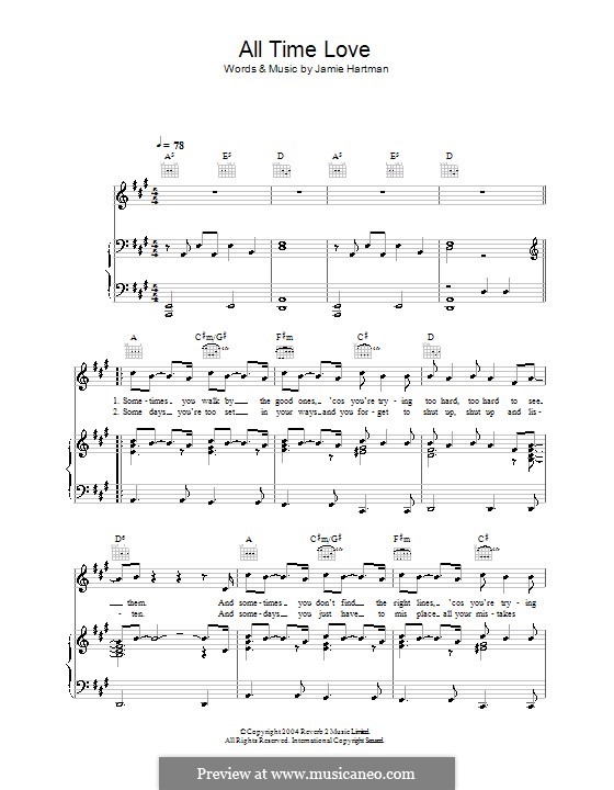 All Time Love: Für Stimme und Klavier (oder Gitarre) by Jamie Hartman