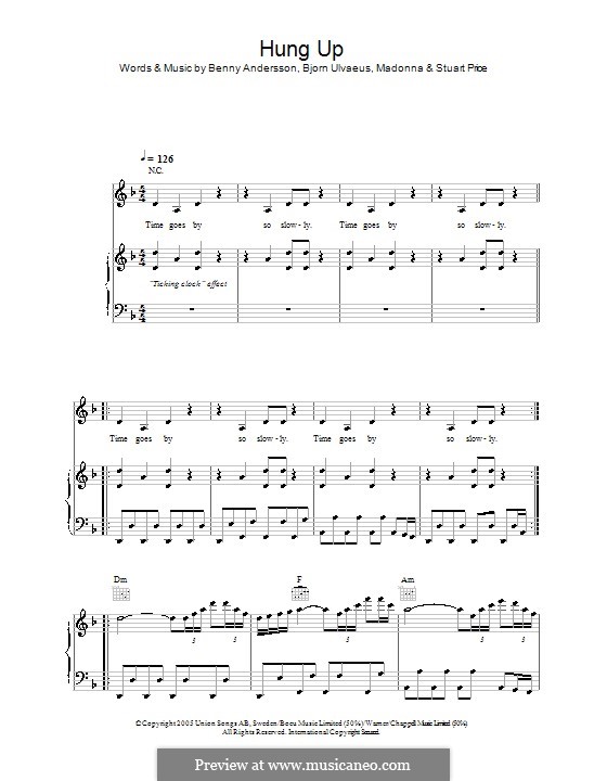 Hung Up (Madonna): Für Stimme und Klavier (oder Gitarre) by Benny Andersson, Björn Ulvaeus, Stuart Price
