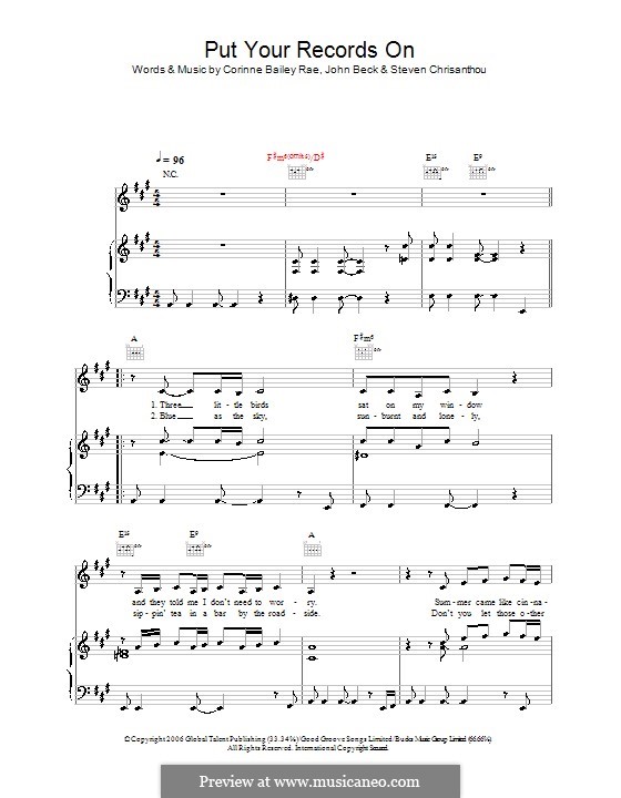 Put Your Records on (Corinne Bailey Rae): Für Stimme und Klavier (oder Gitarre) by John Beck, Steven Chrisanthou