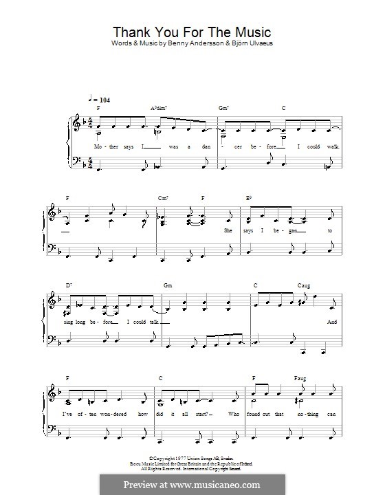 Thank You for the Music (ABBA): Für Klavier, leicht by Benny Andersson, Björn Ulvaeus