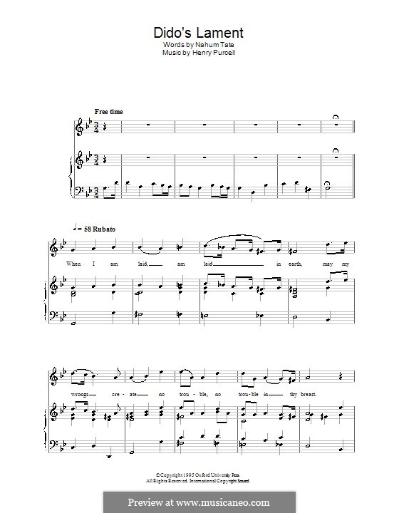 Dido's Lament: Für Stimme und Klavier by Henry Purcell