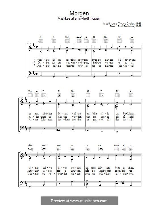 Morgen Vækkes af en Nyfødt Morgen: Für Stimme und Klavier (oder Gitarre) by Jens Trygve Dreijer