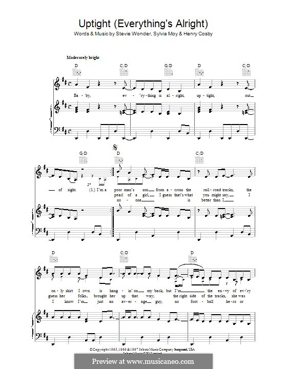 Uptight (Everything's Alright): Für Stimme und Klavier (oder Gitarre) by Henry Cosby, Sylvia Moy