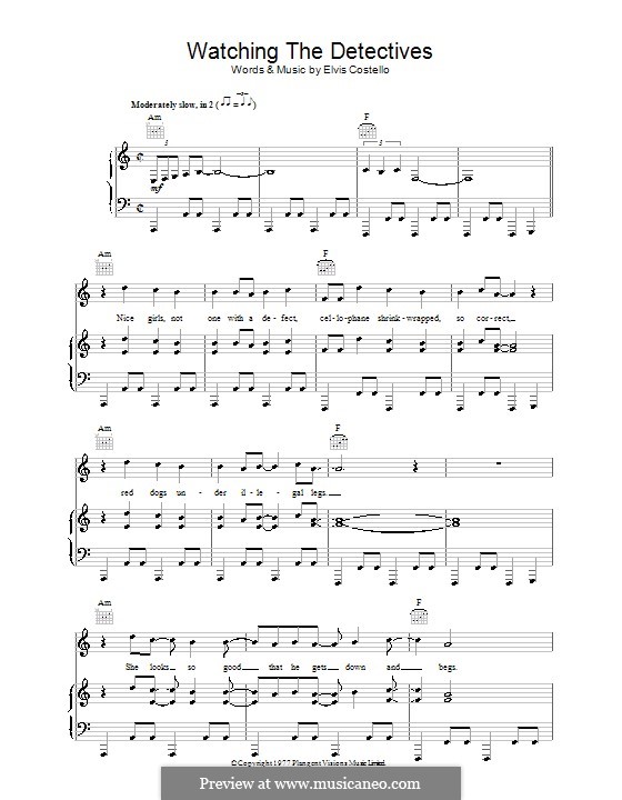 Watching the Detectives: Für Stimme und Klavier (oder Gitarre) by Elvis Costello