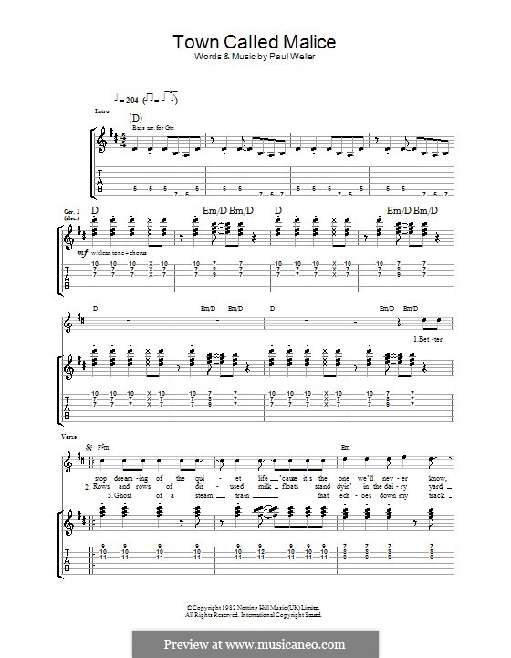 Town Called Malice (The Jam): Für Gitarre mit Tabulatur by Paul Weller
