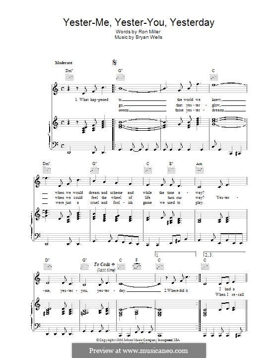 Yester-me, Yester-you, Yesterday (Stevie Wonder): Für Stimme und Klavier (oder Gitarre) by Bryan Wells