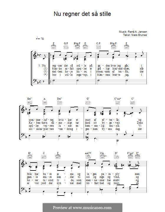 Nu Regner Det Så Stille: Für Stimme und Klavier (oder Gitarre) by René A. Jensen