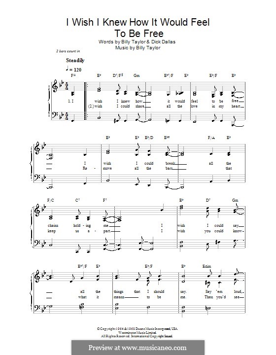 I Wish I Knew How it Would Feel to Be Free: For easy piano with chords (Nina Simone) by Billy Taylor