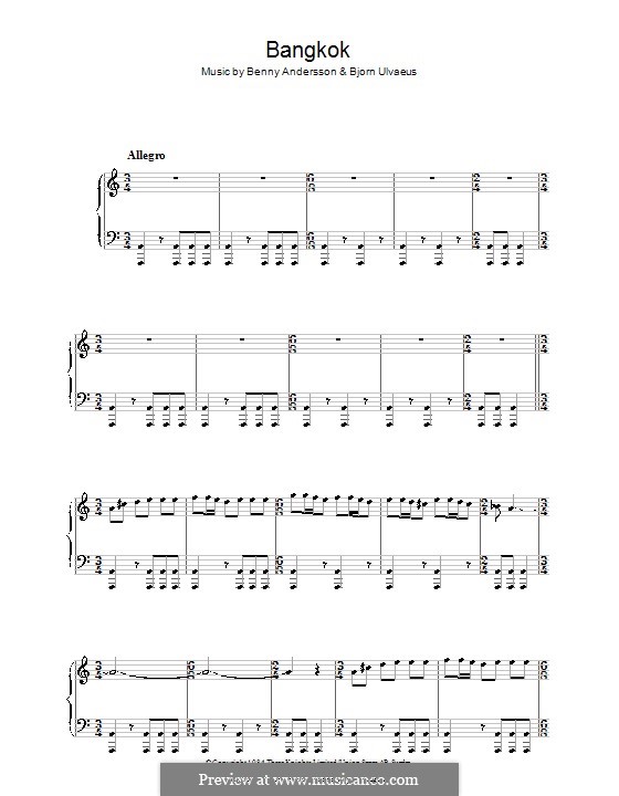 Bangkok (from Chess): Für Klavier by Benny Andersson, Björn Ulvaeus