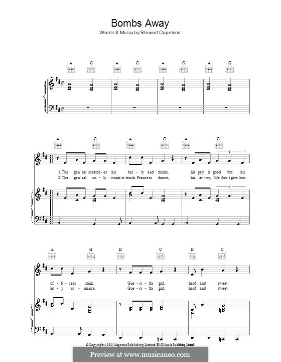 Bombs Away (The Police): Für Stimme und Klavier (oder Gitarre) by Stewart Copeland