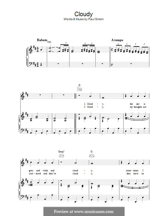 Cloudy (Simon & Garfunkel): Für Stimme und Klavier (oder Gitarre) by Paul Simon